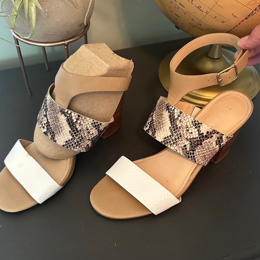 The Limited Tan and White Snakeskin Sandals